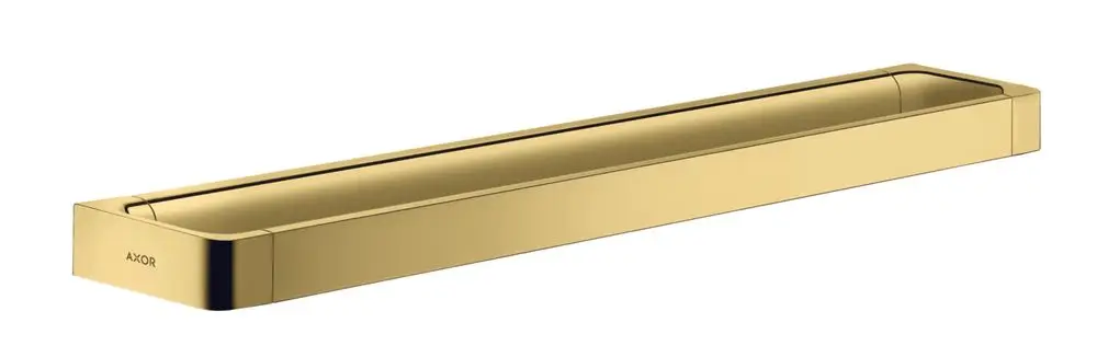 Reling in glänzender Goldoptik, flach und rechteckig, mit der Marke AXOR graviert. Ideal zum Halten von Handtüchern im Badezimmer.